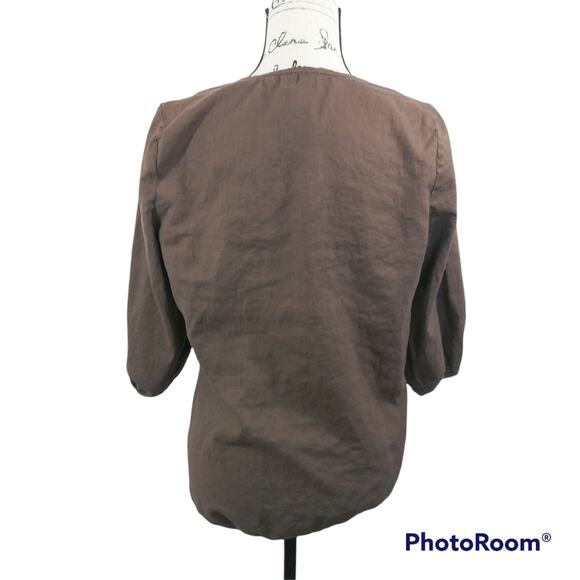 Neiman Marcus Brown Linen Asymmetrical Natural Neutral Blouse S - Picture 4 of 7